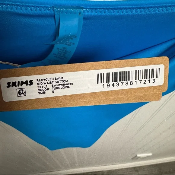 Skims Recycled Swim Mid Waist Bottom Turquoise Small NWT - Picture 4 of 5